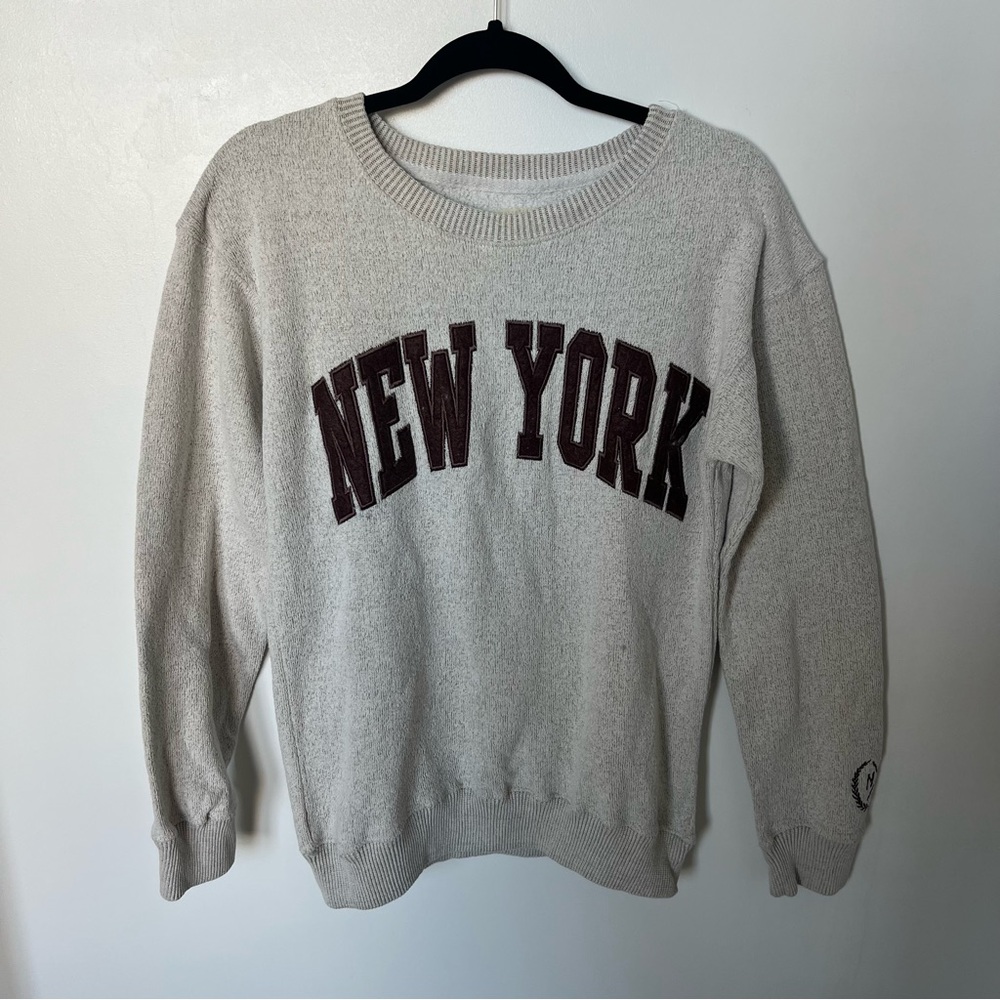 Grey preppy style cotton blend crewneck sweatshirt size S